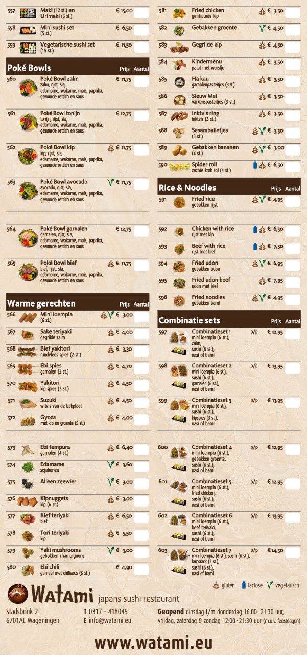 menukaart – Japans Restaurant Watami